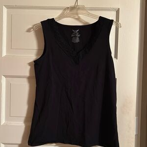 Faded Glory black tank top with lace v neck, size L great condition